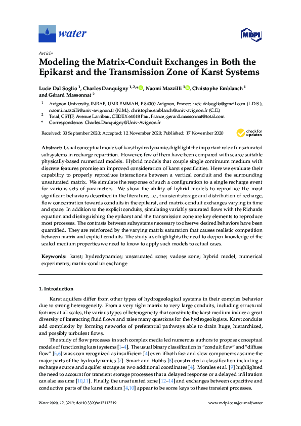 (PDF) Modeling the Matrix-Conduit Exchanges in Both the Epikarst and ...
