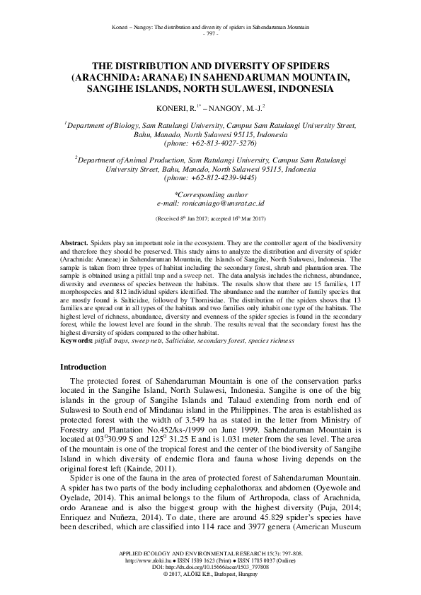 (PDF) The Distribution and Diversity of Spiders (Arachnida: Aranae) in ...