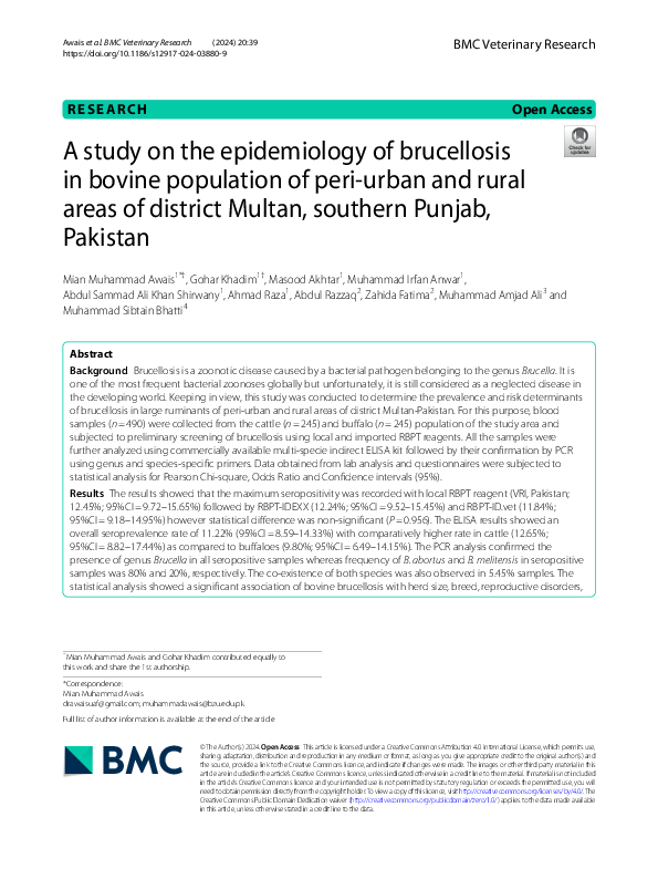 (PDF) A study on the epidemiology of brucellosis in bovine population ...