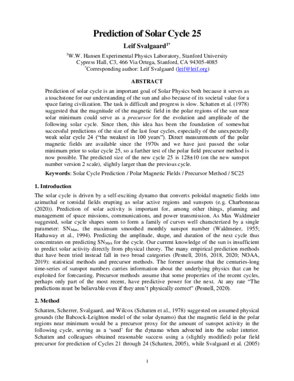 (PDF) Prediction of Solar Cycle 25