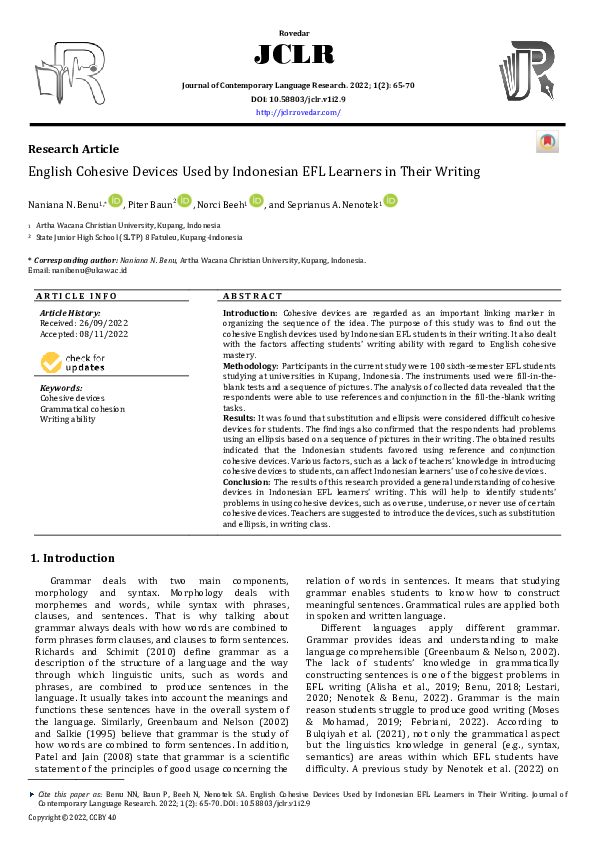 (PDF) English Cohesive Devices Used by Indonesian EFL Learners in Their ...