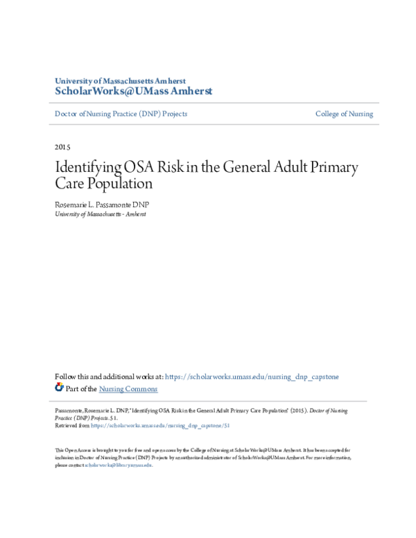 (PDF) Identifying OSA Risk in the General Adult Primary Care Population