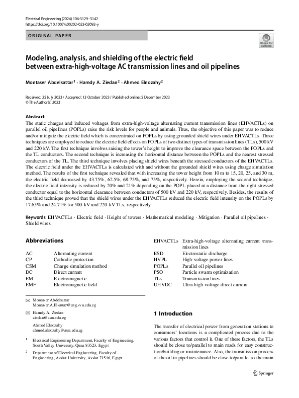 (PDF) Modeling, analysis, and shielding of the electric field between ...
