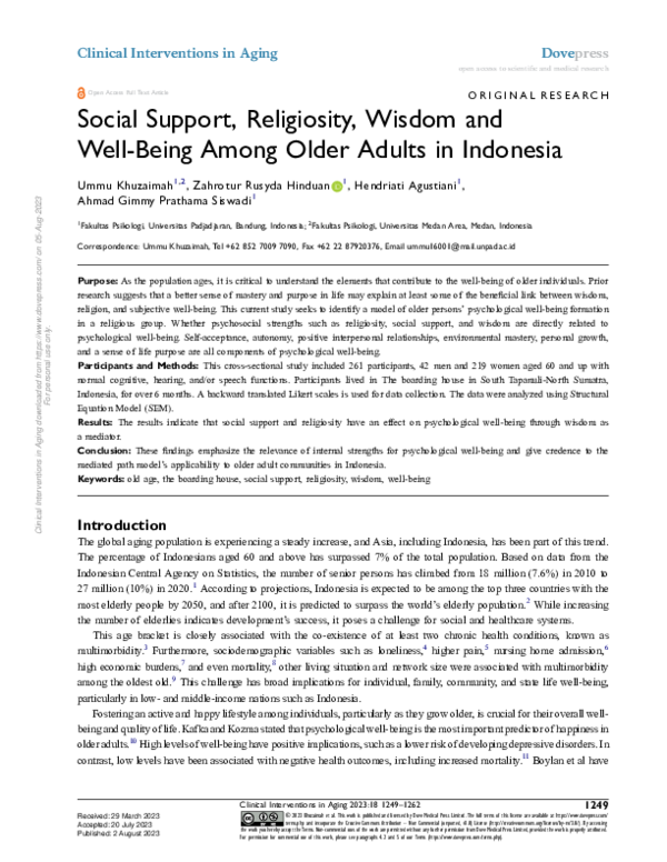 (PDF) Social Support, Religiosity, Wisdom and Well-Being Among Older ...