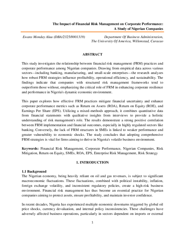 (PDF) The Impact of Financial Risk Management on Corporate Performance ...