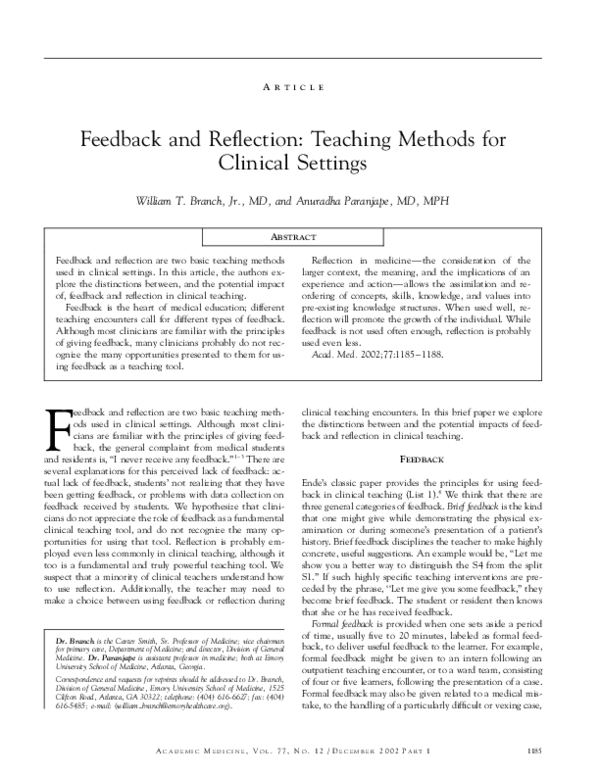 (PDF) Feedback and Reflection