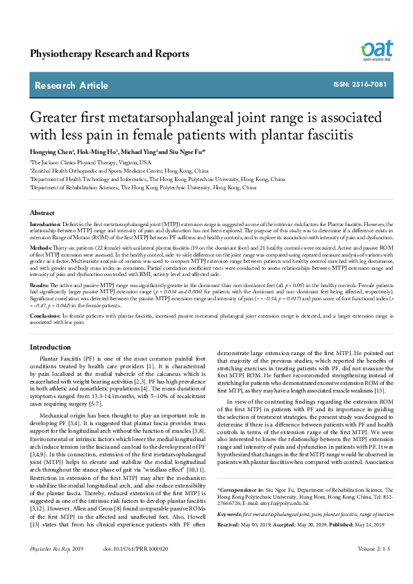 (PDF) Evaluation of range of motion of the first metatarsophalangeal ...