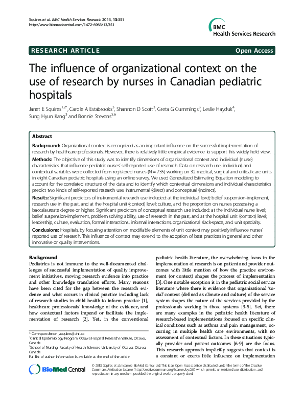 (PDF) The influence of organizational context on the use of research by ...