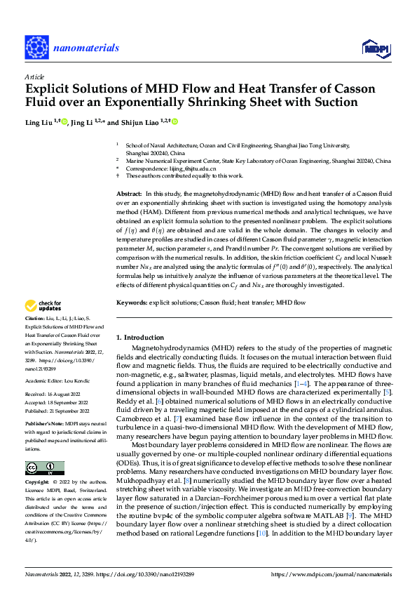 (PDF) Explicit Solutions of MHD Flow and Heat Transfer of Casson Fluid ...