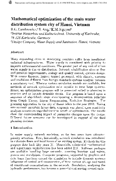 (PDF) Mathematical optimization of the main water distribution system ...