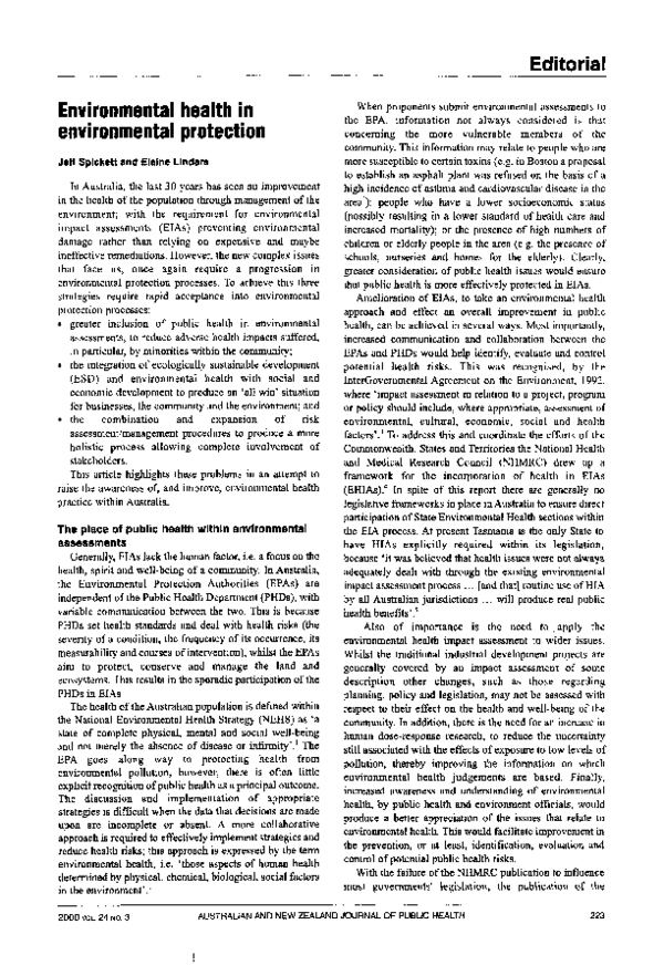 (PDF) Environmental health in environmental protection