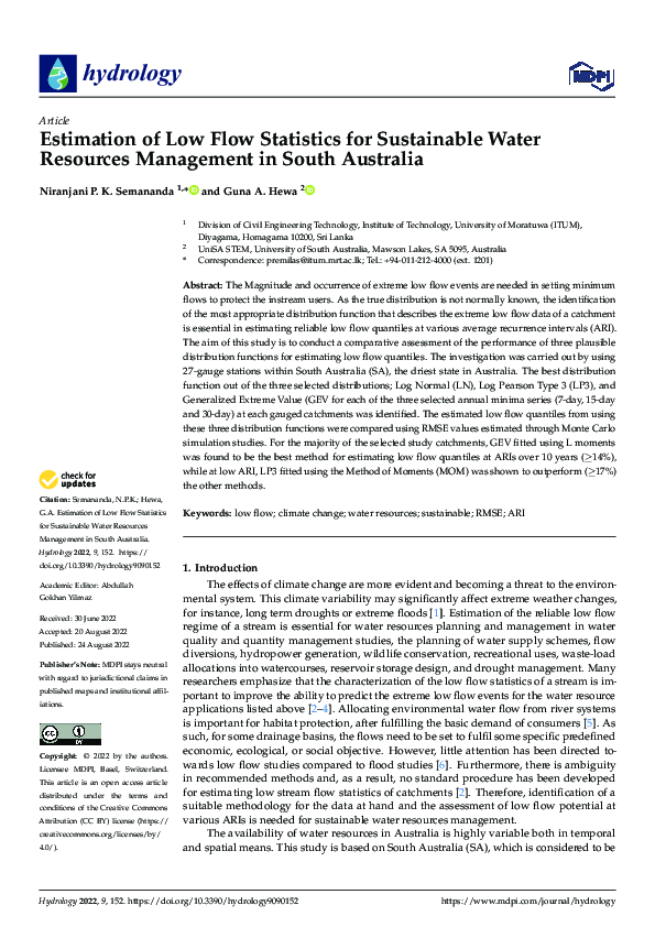 (PDF) Estimation of Low Flow Statistics for Sustainable Water Resources ...