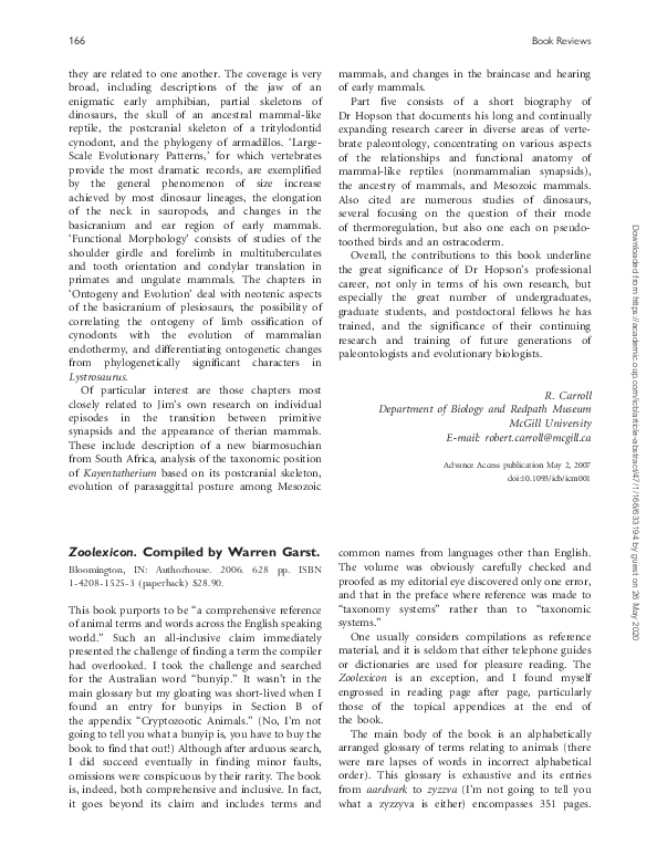 (PDF) Zoolexicon. Compiled by Warren Garst
