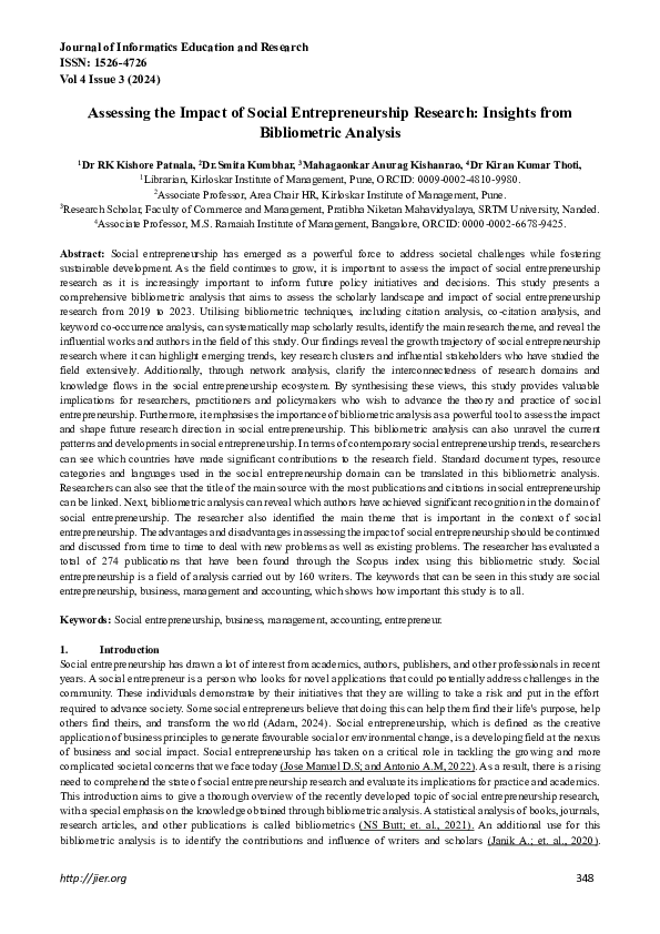 (PDF) Assessing the Impact of Social Entrepreneurship Research ...