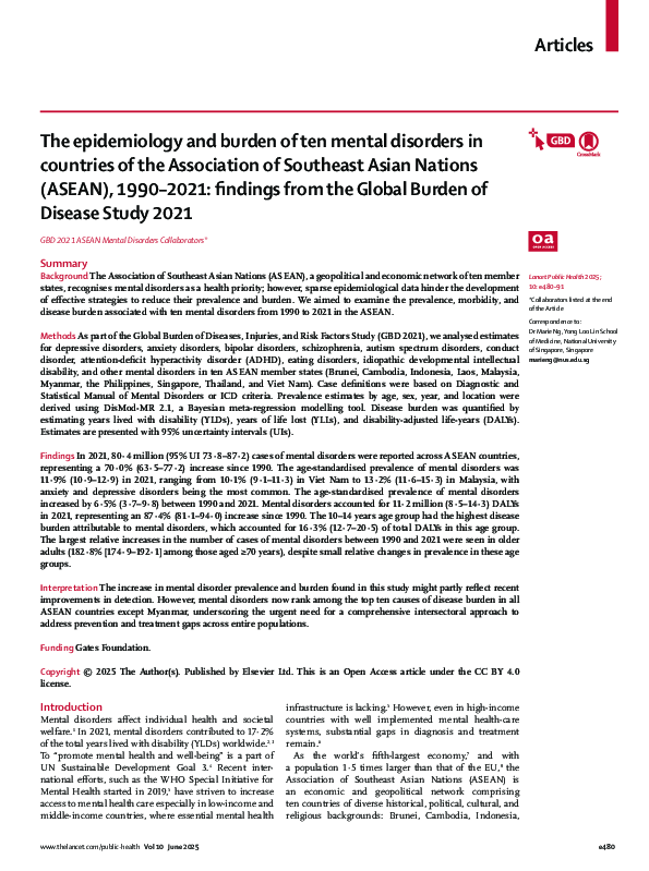 (PDF) The epidemiology and burden of ten mental disorders in countries ...