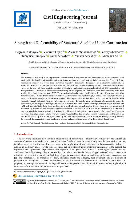 (PDF) Strength and Deformability of Structural Steel for Use in ...