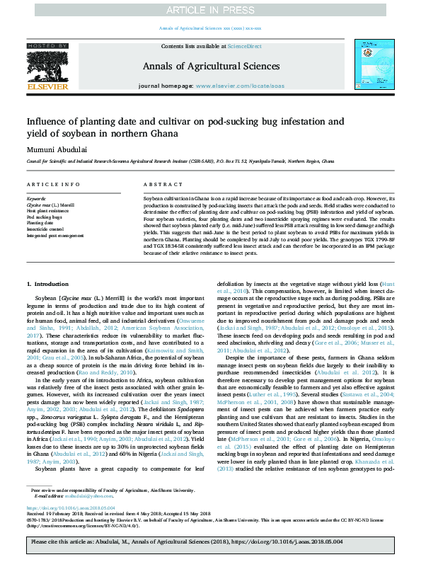 (PDF) Influence of planting date and cultivar on pod-sucking bug ...