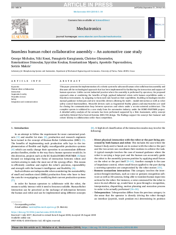 (PDF) Seamless human robot collaborative assembly – An automotive case ...
