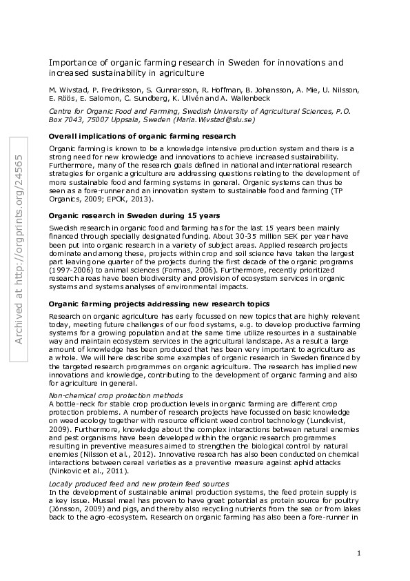 (PDF) Importance of organic farming research in Sweden for innovations ...