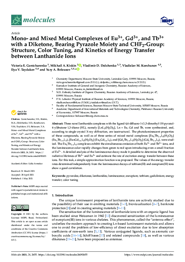 (PDF) Mono- and Mixed Metal Complexes of Eu3+, Gd3+, and Tb3+ with a ...