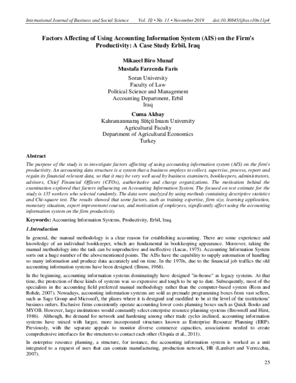 (PDF) Factors Affecting of Using Accounting Information System (AIS) on ...