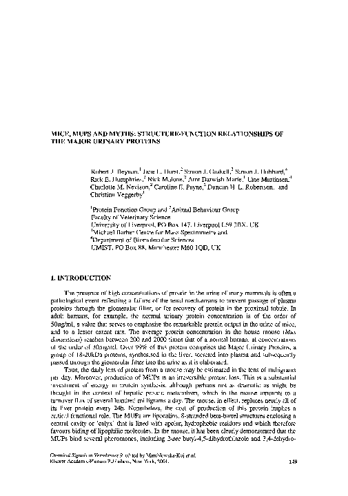 (PDF) Mice, Mups and Myths: Structure-Function Relationships of the ...