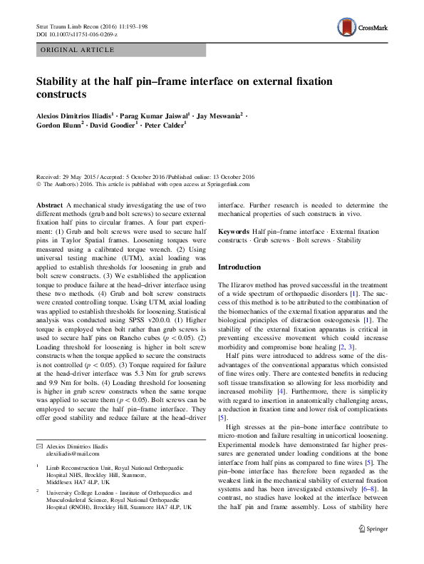 (PDF) Stability at the half pin–frame interface on external fixation ...