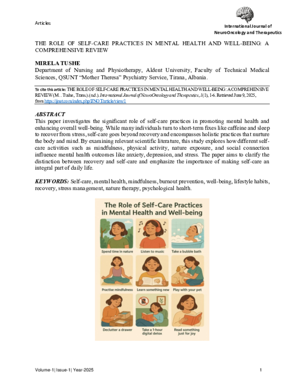 (PDF) THE ROLE OF SELF-CARE PRACTICES IN MENTAL HEALTH AND WELL-BEING ...