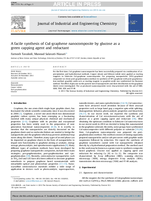 (PDF) A facile synthesis of CuI-graphene nanocomposite by glucose as a ...