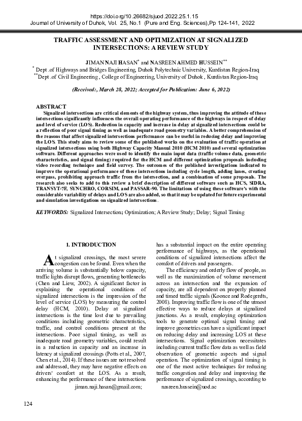 Pdf Traffic Assessment And Optimization At Signalized Intersections