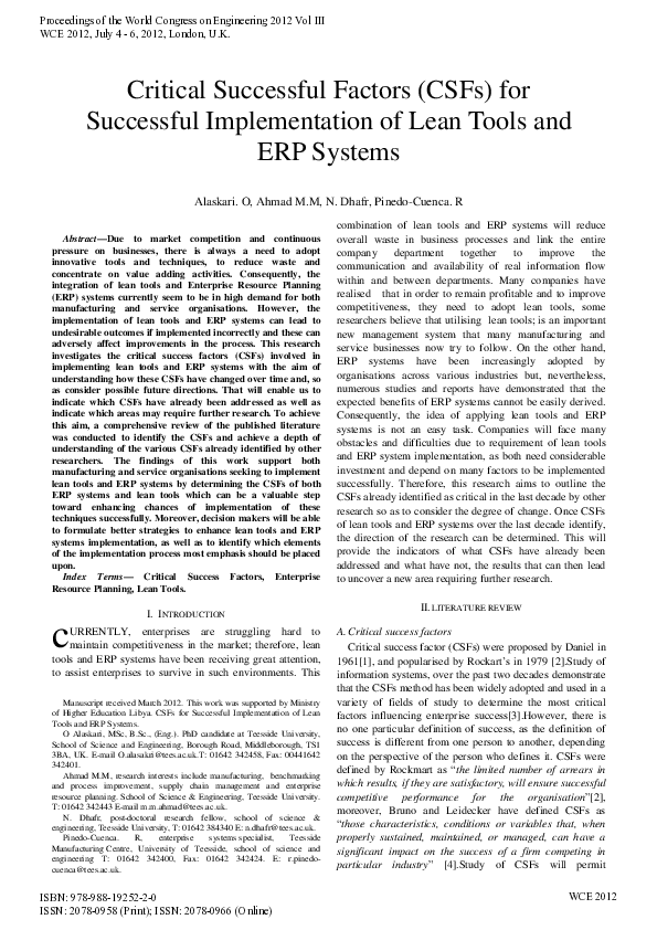 (PDF) Critical Successful Factors (CSFs) for Successful implementation ...