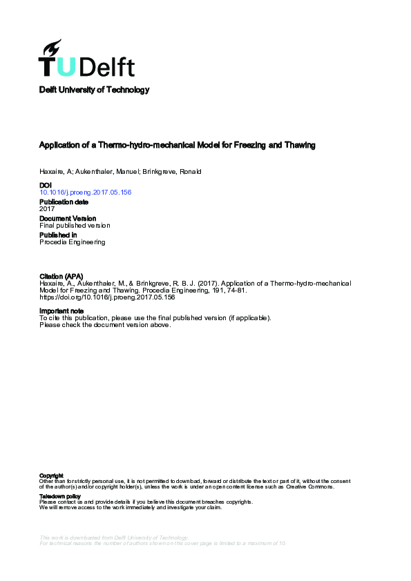 (PDF) Application of a Thermo-hydro-mechanical Model for Freezing and ...