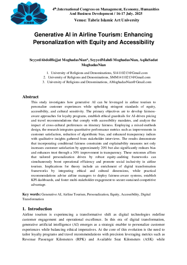 (PDF) Generative AI in Airline Tourism: Enhancing Personalization with ...
