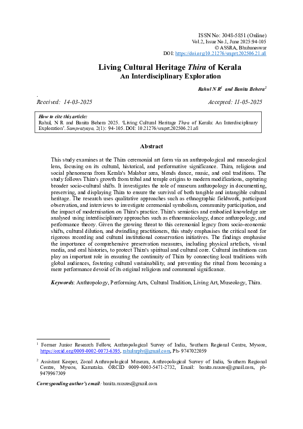 (PDF) Living Cultural Heritage Thira of Kerala