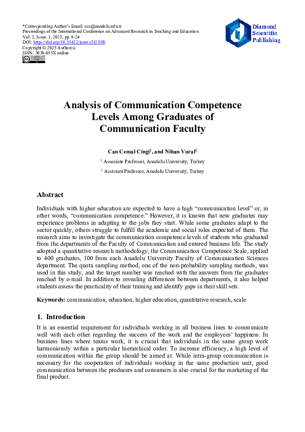 (PDF) Analysis of Communication Competence Levels Among Graduates of ...