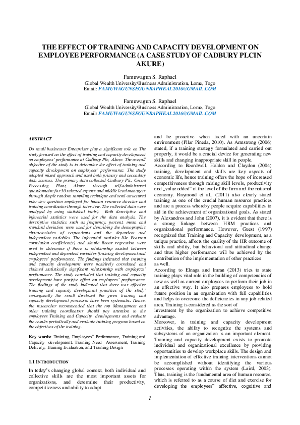 (PDF) THE EFFECT OF TRAINING AND CAPACITY DEVELOPMENT ON EMPLOYEE ...