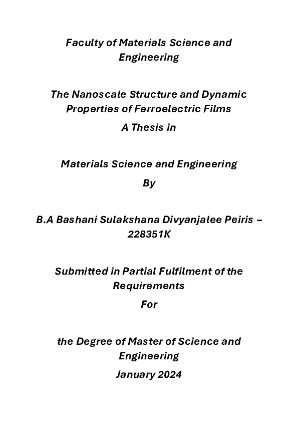 (PDF) The Nanoscale Structure and Dynamic Properties of Ferroelectric Films