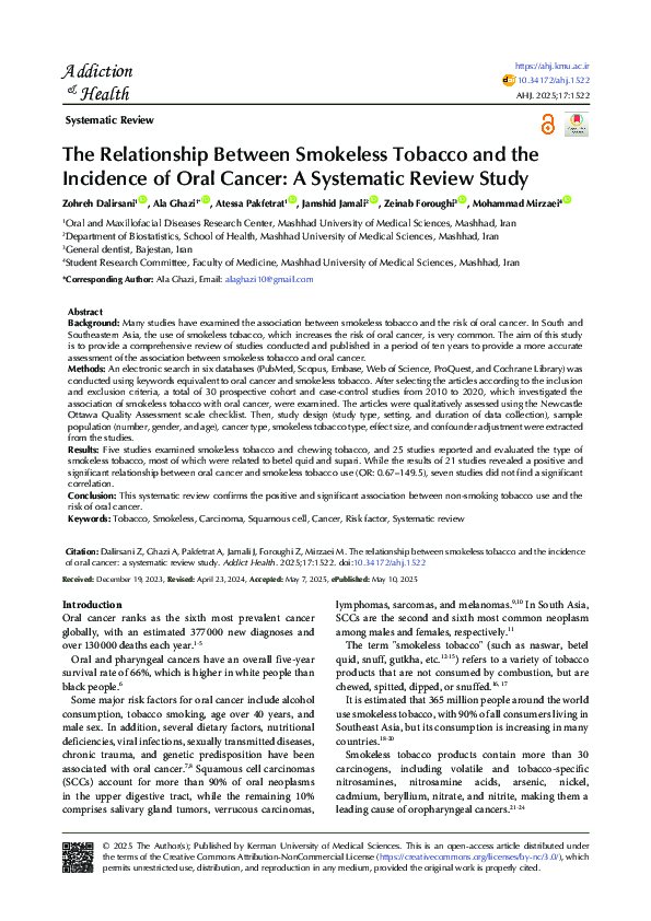 (PDF) The Relationship Between Smokeless Tobacco and the Incidence of ...