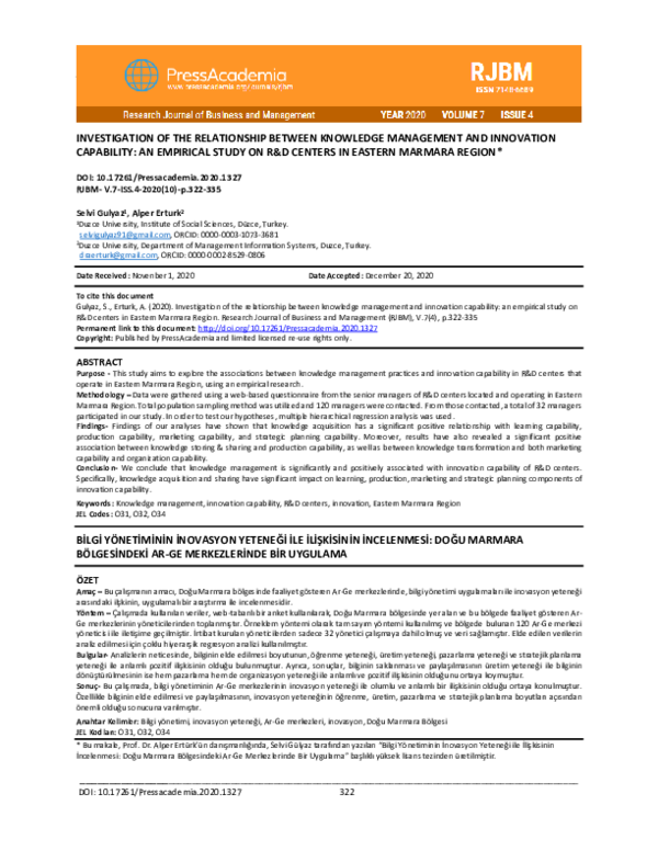 (PDF) Investigation of the relationship between knowledge management ...