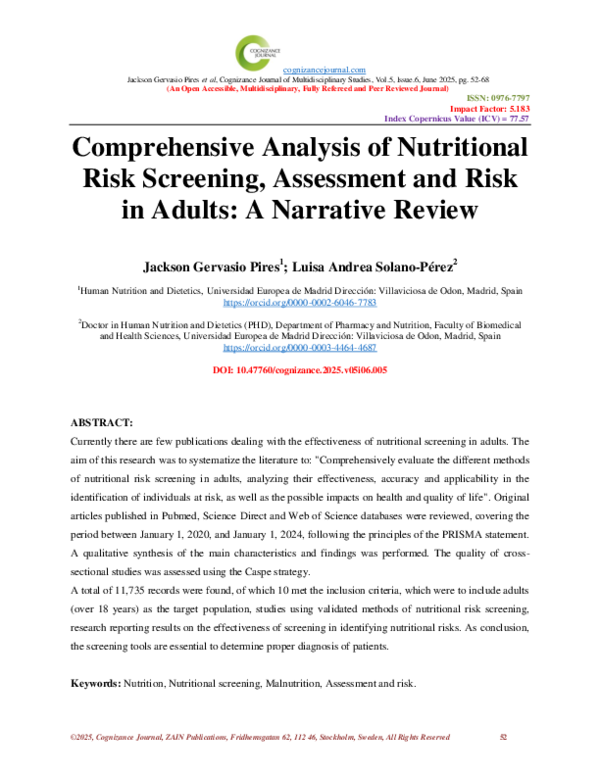 (PDF) Comprehensive Analysis of Nutritional Risk Screening, Assessment ...