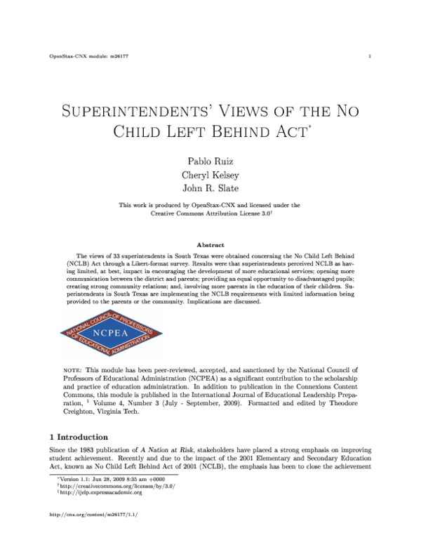 (PDF) Superintendents' Views of the No Child Left Behind Act