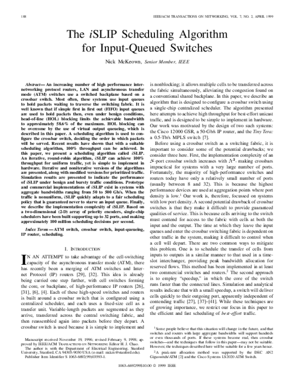 (PDF) The iSLIP scheduling algorithm for input-queued switches