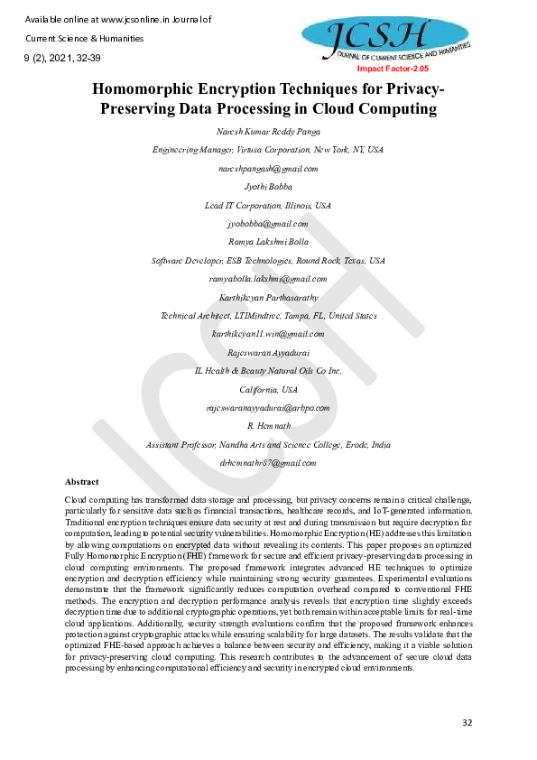 (PDF) Homomorphic Encryption Techniques for Privacy-Preserving Data ...
