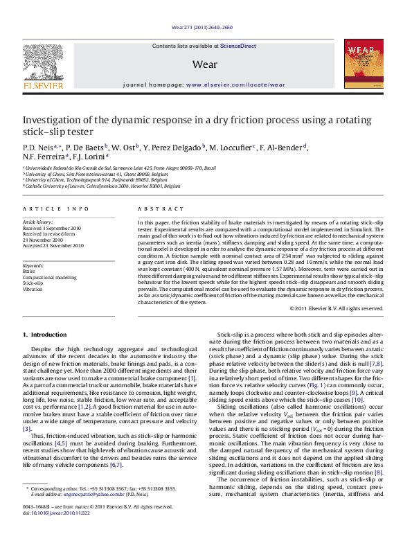 (PDF) Investigation of the dynamic response in a dry friction process ...