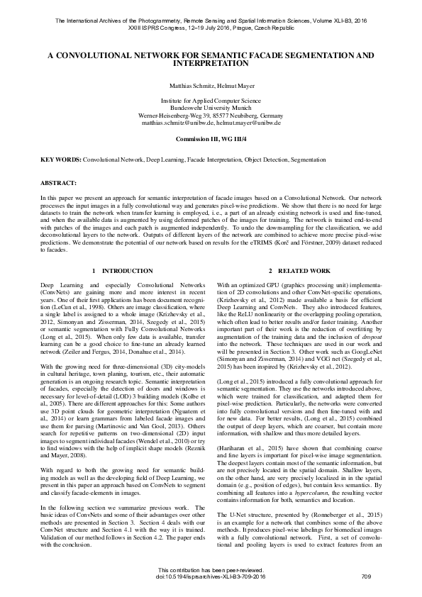 (PDF) A Convolutional Network for Semantic Facade Segmentation and ...