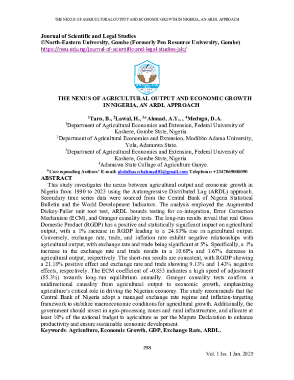 (PDF) THE NEXUS OF AGRICULTURAL OUTPUT AND ECONOMIC GROWTH IN NIGERIA ...