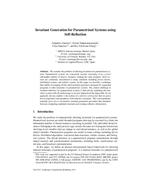 (PDF) Invariant Generation for Parametrized Systems Using Self-reflection