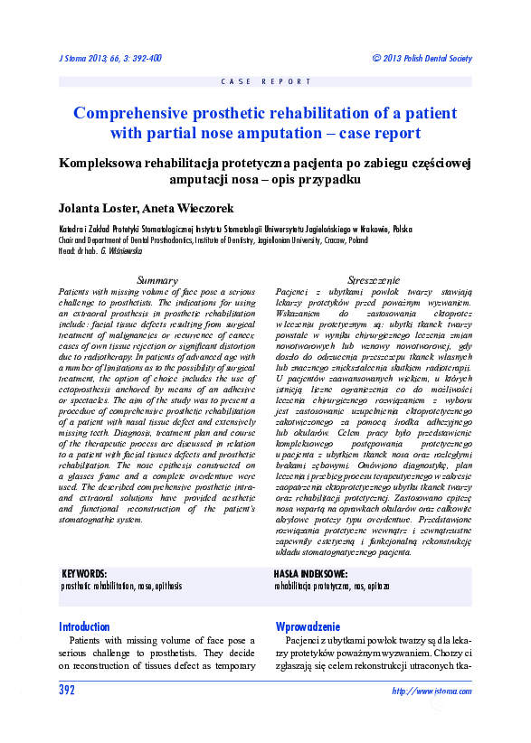 (PDF) Comprehensive prosthetic rehabilitation of a patient with partial ...