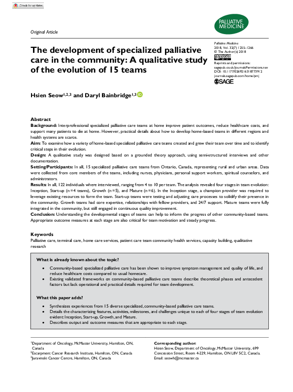 (PDF) The development of specialized palliative care in the community ...