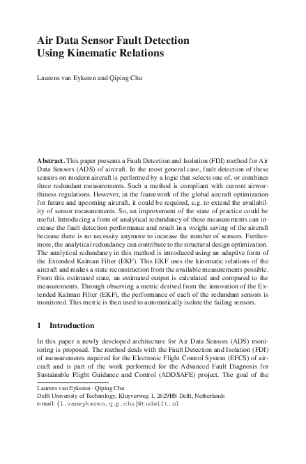 (PDF) Air Data Sensor Fault Detection Using Kinematic Relations
